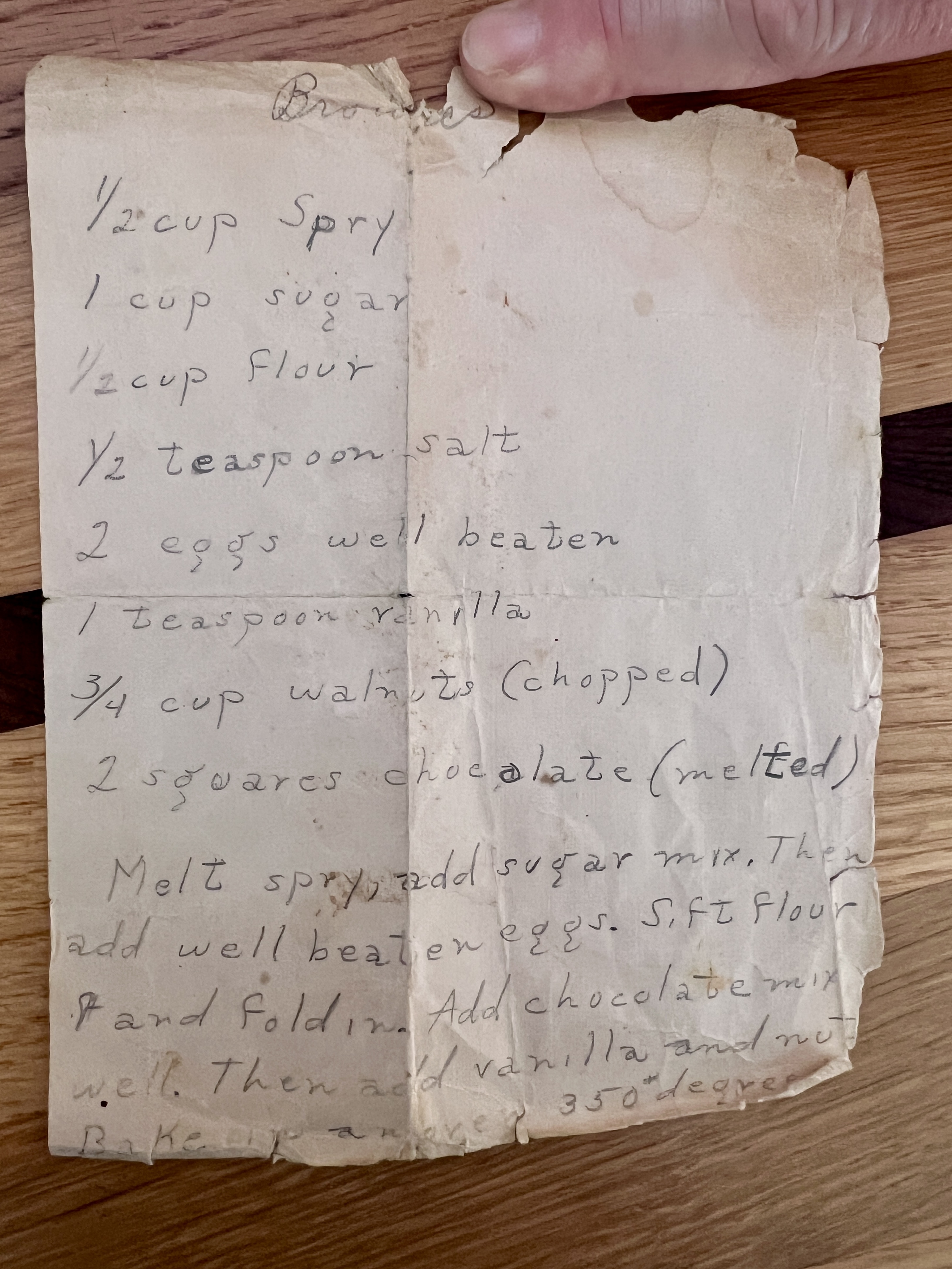 Brownies in an unknown hand from Grandma’s Recipe Box